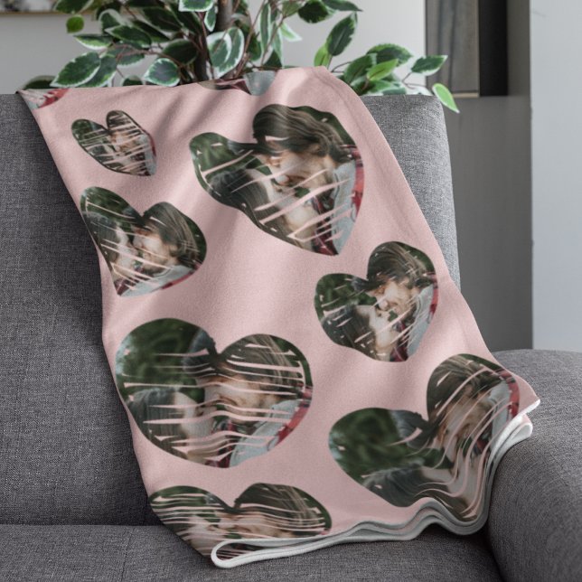 Romantic Custom Photo Hearts Pink Fleece Blanket (Creator Uploaded)