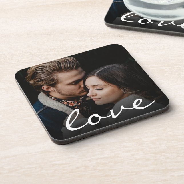 Romantic Custom Photo Love Script Make it Unique Beverage Coaster (Left Side)