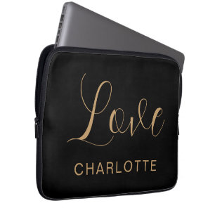Romantic Custom Script Love Symbol Modern Black Laptop Sleeve