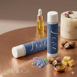 Romantic Custom Script Love Symbol Navy Lip Balm