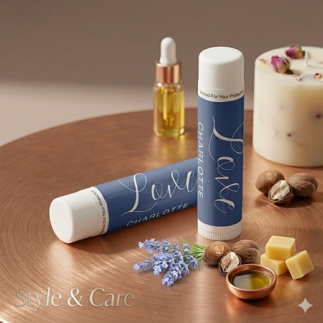 Romantic Custom Script Love Symbol Navy Lip Balm (Romantic Custom Script Love Symbol Navy Lip Balm)