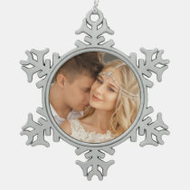 Romantic Custom Wedding Photo Snowflake Pewter Christmas Ornament