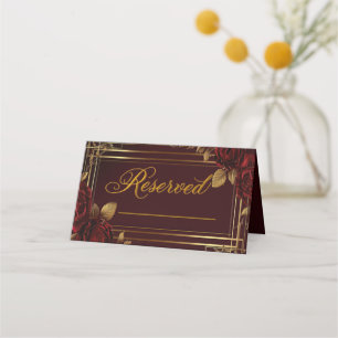 Romantic Customizable Burgundy Red Rose Wedding  Place Card