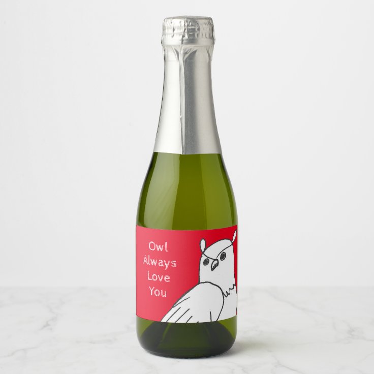 Romantic Cute Animal Pun Owl Champagne Label | Zazzle