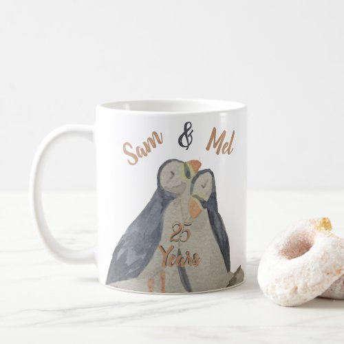 Romantic Cute Anniversary Birds Watercolor Puffins Coffee Mug
