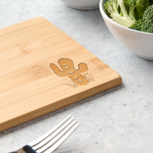 Romantic Cute Cactus with Bride  Grooms Initials Cutting Board