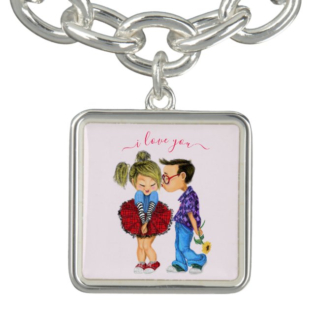 Romantic Cute Couple Bracelet Text - I Love You (Design)