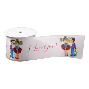 Romantic Cute Couple Ribbon with Text - I love You