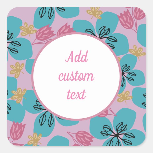 romantic cute floral pink modern square sticker (Front)