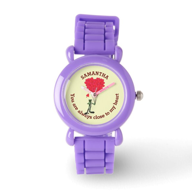 Romantic cute frog and red heart personalized watch (Front)