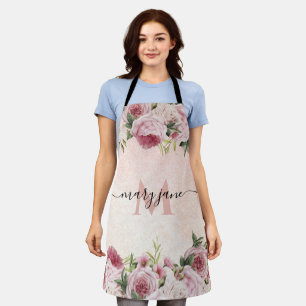 Romantic cute girly Pink Glitter Monogram floral Apron