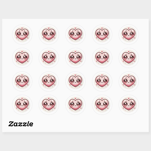 Romantic Cute  Heart face  Valentine's Day  Classic Round Sticker (Sheet)