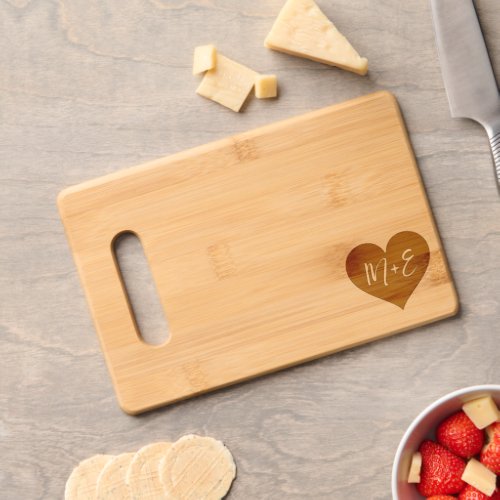 Romantic Cute Heart with Bride  Grooms Initials Cutting Board