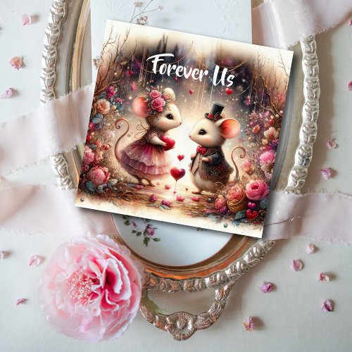 Romantic Cute Mice Hearts Flowers Valentine  Holiday Card