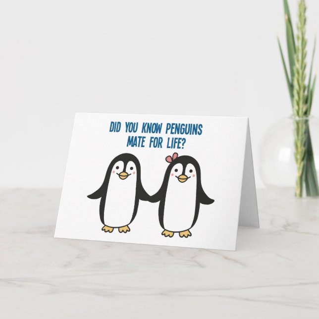Romantic cute penguins love card (Front)