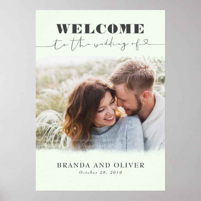 Romantic Cute Photo Wedding Welcome Sign (Front)