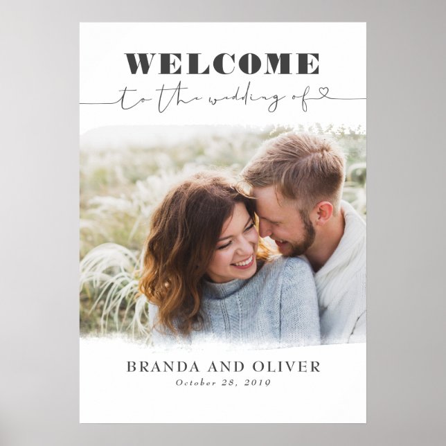 Romantic Cute Photo Wedding Welcome Sign (Front)