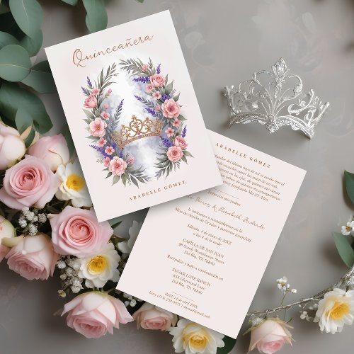 Romantic Cute Quinceaera Princess Tiara in Bloom Invitation