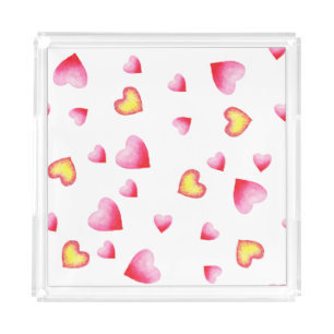 Romantic Cute Red Heart Acrylic Tray