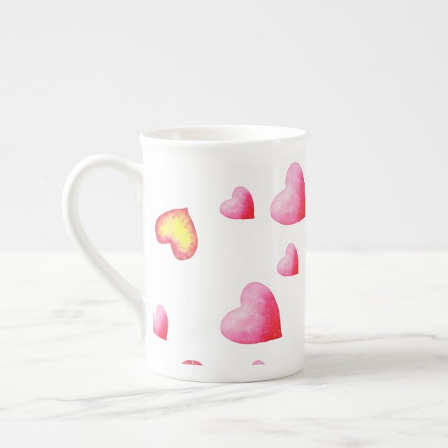 Romantic Cute Red Heart    Bone China Mug (Left)
