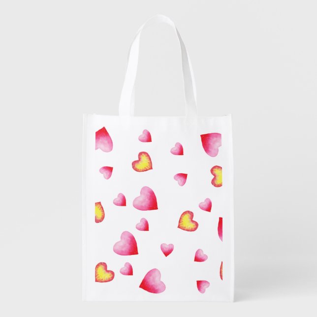 Romantic Cute Red Heart    Grocery Bag (Front)
