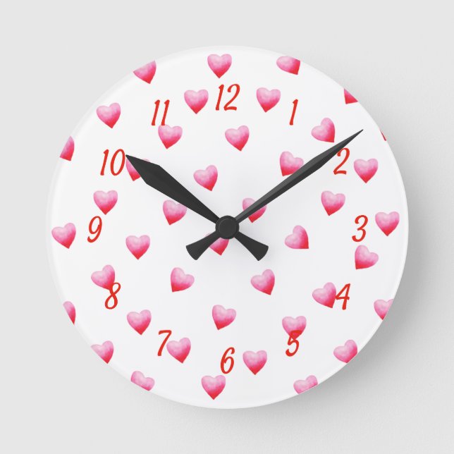 Romantic Cute Red Heart     Round Clock (Front)