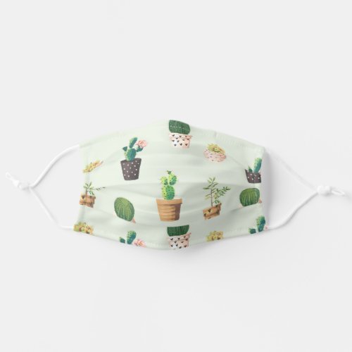 Romantic Cute succulent cactus on mint Adult Cloth Face Mask