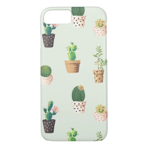 Romantic Cute succulent cactus on mint background iPhone 87 Case