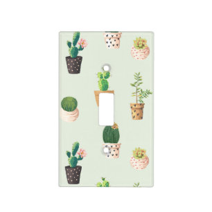Romantic Cute succulent cactus on mint background Light Switch Cover