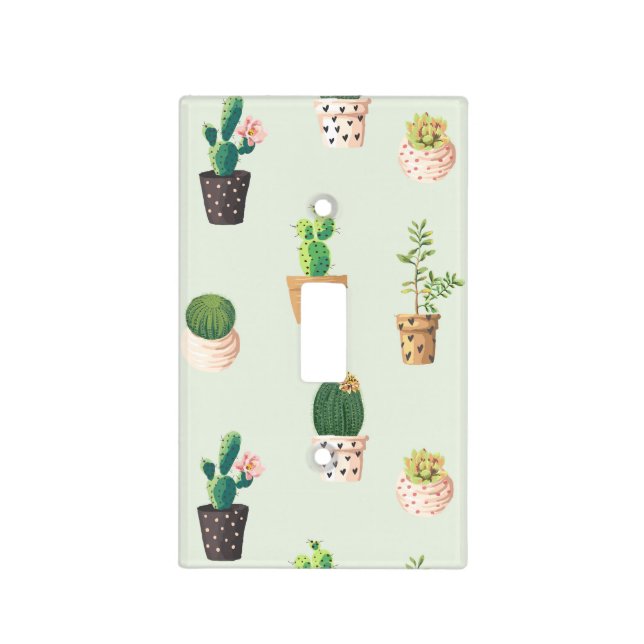 Romantic Cute succulent cactus on mint background Light Switch Cover (Front)