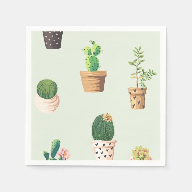 Romantic Cute succulent cactus on mint background Paper Napkins (Front)