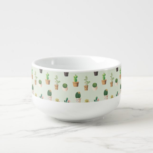 Romantic Cute succulent cactus on mint background Soup Mug (Front)