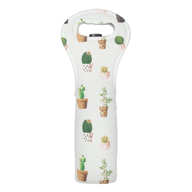 Romantic Cute succulent cactus on mint background Wine Bag (Front)