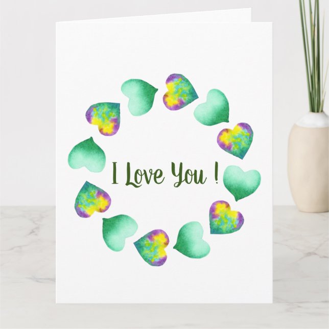 Romantic Cute Watercolor Green Valentine's Day    Card (Front)