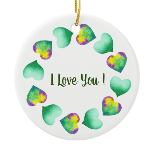 Romantic Cute Watercolor Green Valentine's Day   Ceramic Ornament