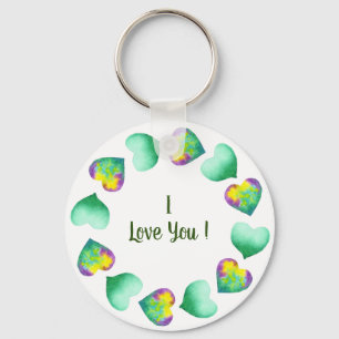 Romantic Cute Watercolor Green Valentine's Day Keychain