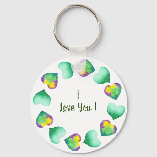 Romantic Cute Watercolor Green Valentines Day   Keychain