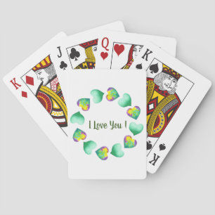 Romantic Cute Watercolor Green Valentine's Day Poker Cards