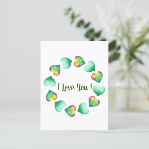 Romantic Cute Watercolor Green Valentines Day   Postcard
