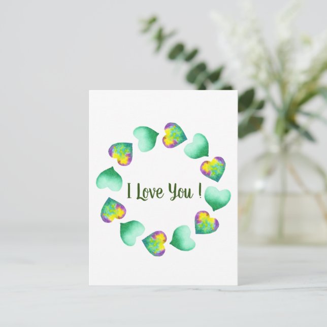 Romantic Cute Watercolor Green Valentine's Day   Postcard (Standing Front)