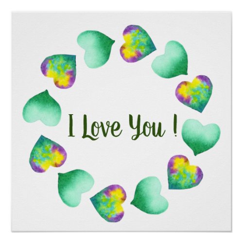 Romantic Cute Watercolor Green Valentines Day  Poster