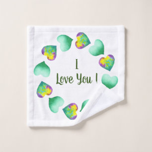 Romantic Cute Watercolor Green Valentine's Day Wash Cloth