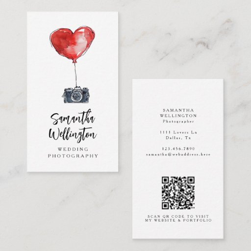 Customizable Romantic Cute Whimsical Heart Wedding Photographer Business Card