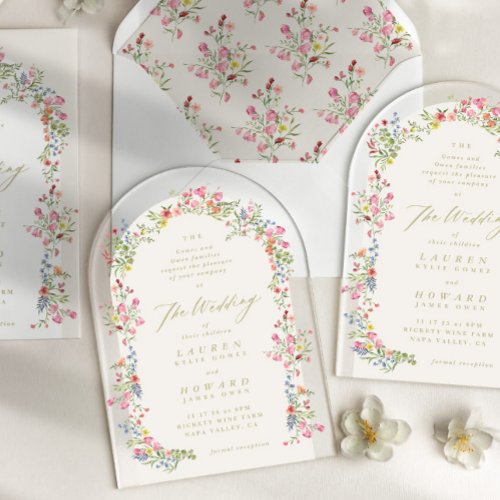 romantic dainty floral arch spring garden wedding acrylic invitations