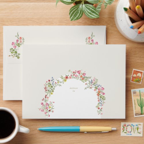 romantic dainty floral arch spring garden wedding envelope