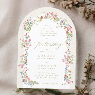 romantic dainty floral arch spring garden wedding invitation