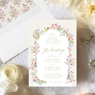 romantic dainty floral arch spring garden wedding invitation