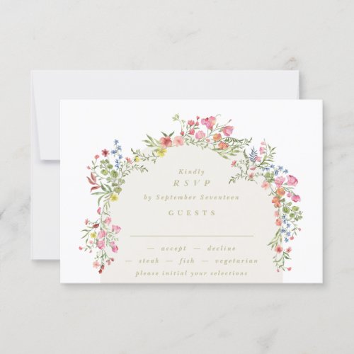 romantic dainty floral arch spring garden wedding RSVP card