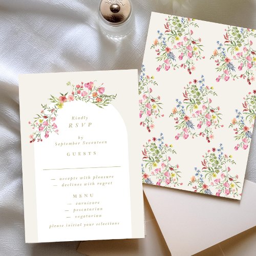 romantic dainty floral arch spring garden wedding RSVP card