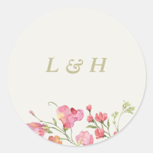 romantic dainty floral wreath spring Wedding Classic Round Sticker